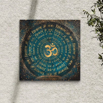 Gayatri Mantra , Ram ji Mantra , Shiva Panchaksharna Mantra , Stotram Mantra and Ganesha Maha Mantra Canvas Giclee Print