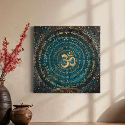 Gayatri Mantra , Ram ji Mantra , Shiva Panchaksharna Mantra , Stotram Mantra and Ganesha Maha Mantra Canvas Giclee Print