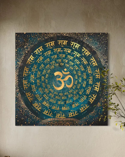Gayatri Mantra , Ram ji Mantra , Shiva Panchaksharna Mantra , Stotram Mantra and Ganesha Maha Mantra Canvas Giclee Print