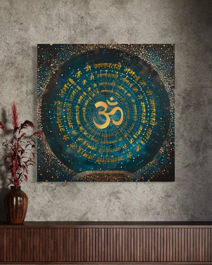 Gayatri Mantra , Ram ji Mantra , Shiva Panchaksharna Mantra , Stotram Mantra and Ganesha Maha Mantra Canvas Giclee Print