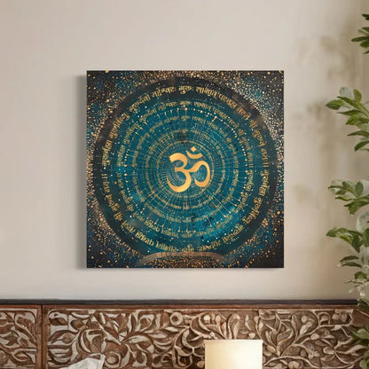 Gayatri Mantra , Ram ji Mantra , Shiva Panchaksharna Mantra , Stotram Mantra and Ganesha Maha Mantra Canvas Giclee Print