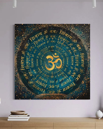 Gayatri Mantra , Ram ji Mantra , Shiva Panchaksharna Mantra , Stotram Mantra and Ganesha Maha Mantra Canvas Giclee Print