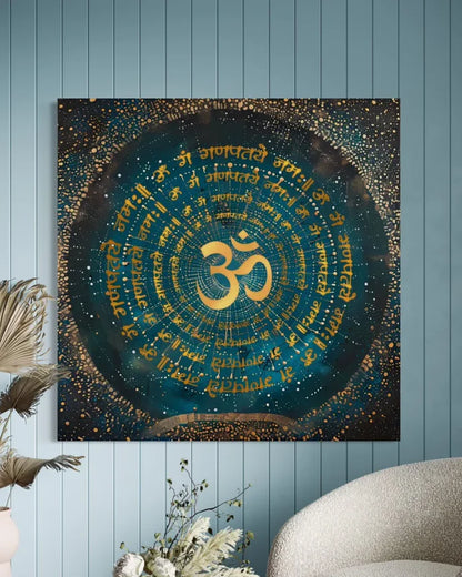 Gayatri Mantra , Ram ji Mantra , Shiva Panchaksharna Mantra , Stotram Mantra and Ganesha Maha Mantra Canvas Giclee Print