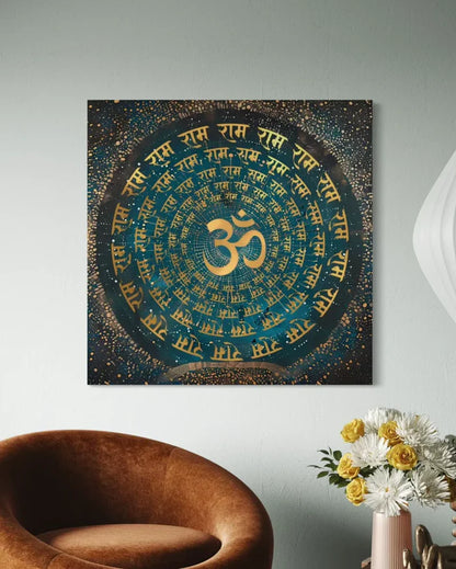 Gayatri Mantra , Ram ji Mantra , Shiva Panchaksharna Mantra , Stotram Mantra and Ganesha Maha Mantra Canvas Giclee Print