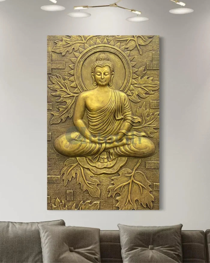 BUDDHA on Lotus in 3x2 feet 3D Relief Mural Wall Art