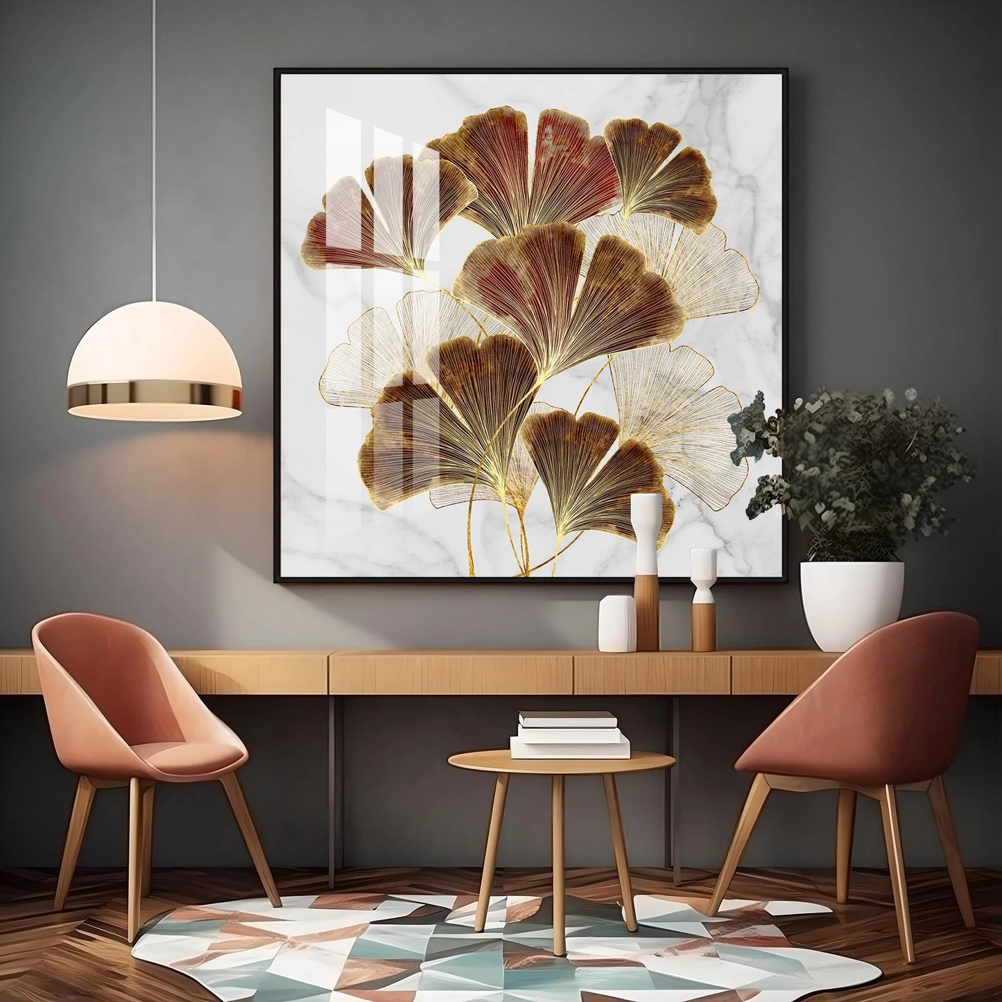 Ginkgo Biloba Leaves Luxury Crystal Square Wall Art