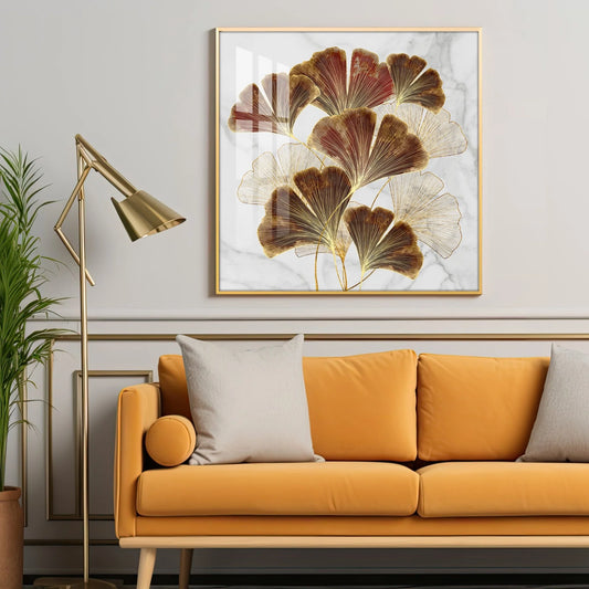 Ginkgo Biloba Leaves Luxury Crystal Square Wall Art