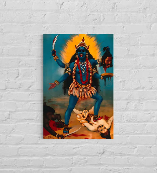 Goddess Kali After Trampling on Shiva by Raja Ravi Varma Famous Canvas Painting