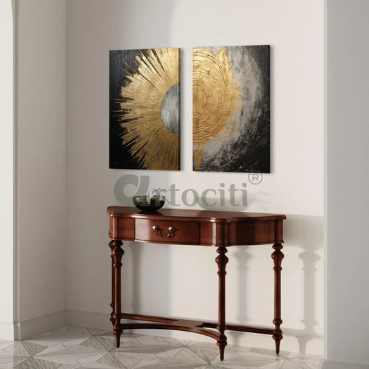 Golden Black Circular Texture design Modern Abstract Canvas