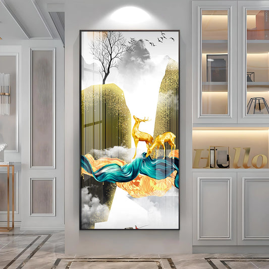 Golden Deer Couple Luxury Crystal Wall Art