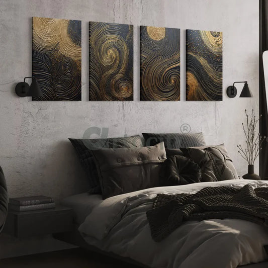 Golden Elegance - Set of 4 Modern Abstract Canvas Print