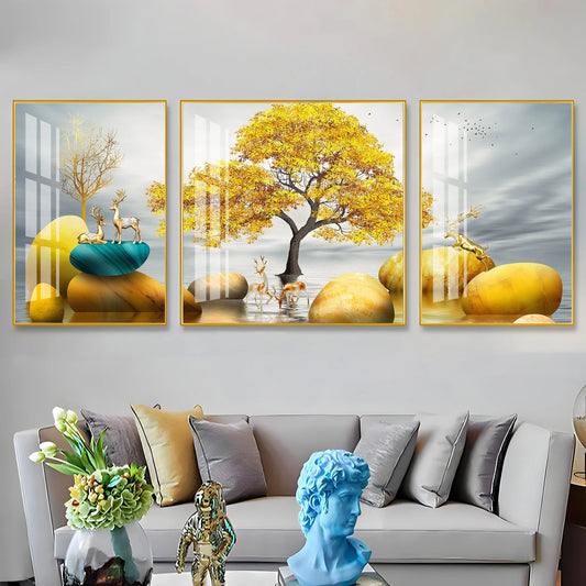 Golden Glory Luxury Crystal Wall Art (Set of 3)