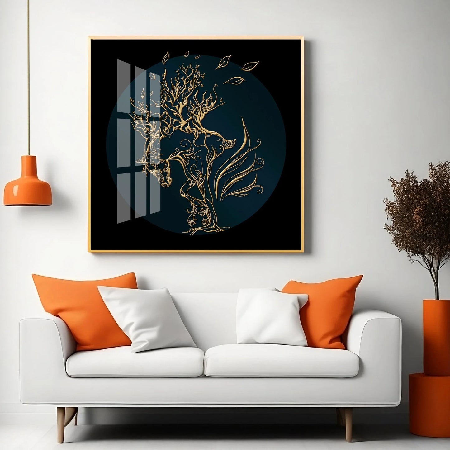 Golden Horse Lines Abstract Premium Acrylic Square Wall Art
