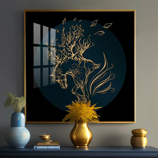Golden Horse Lines Abstract Premium Acrylic Square Wall Art