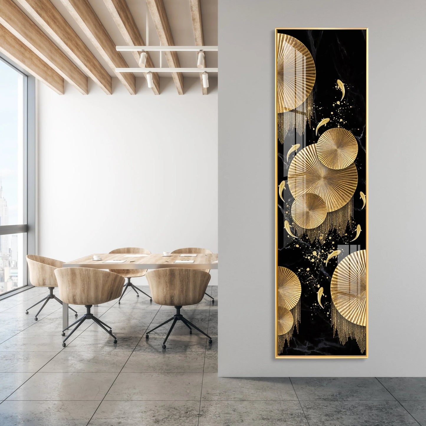 Golden Koi Fishes Premium Acrylic Vertical Wall Art