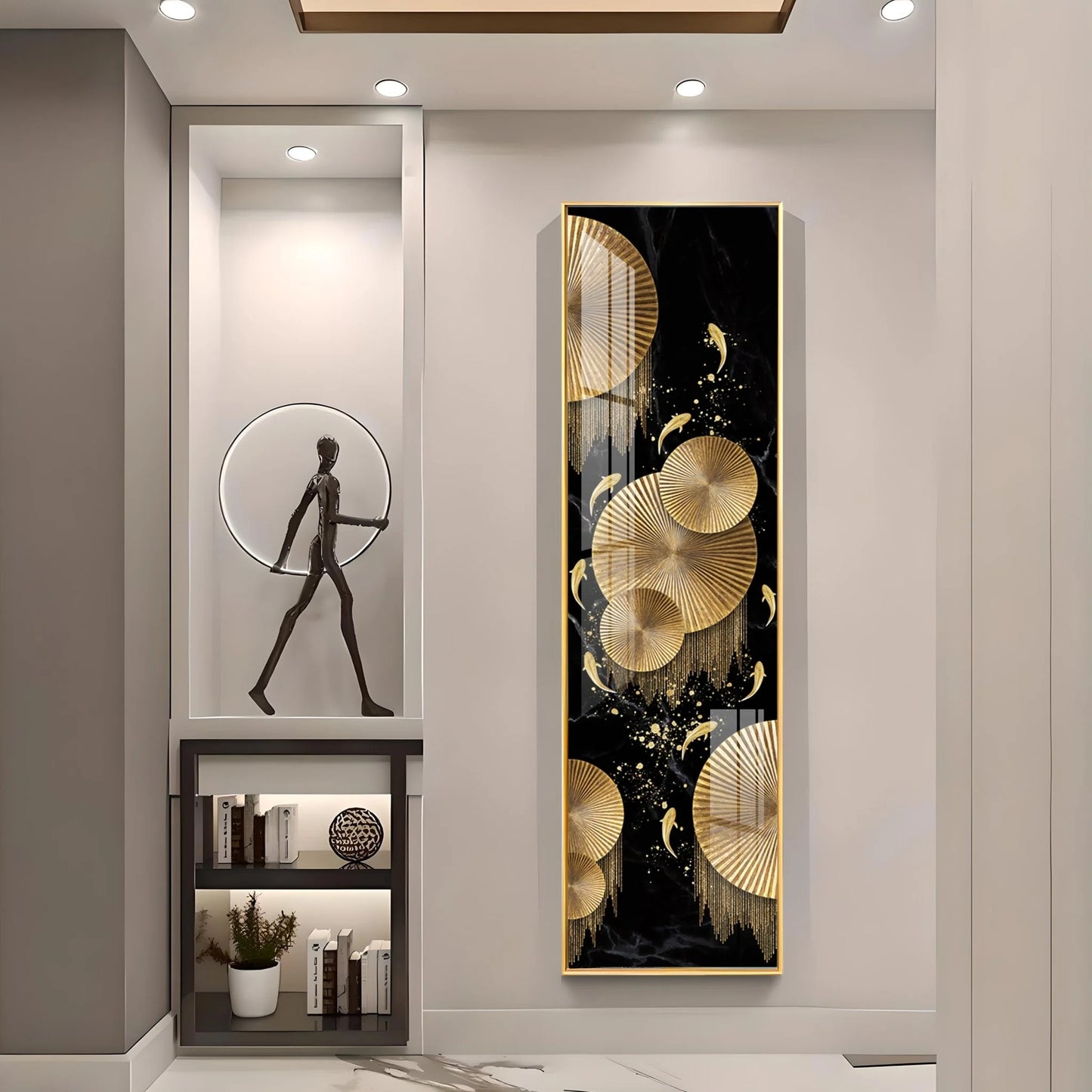 Golden Koi Fishes Premium Acrylic Vertical Wall Art