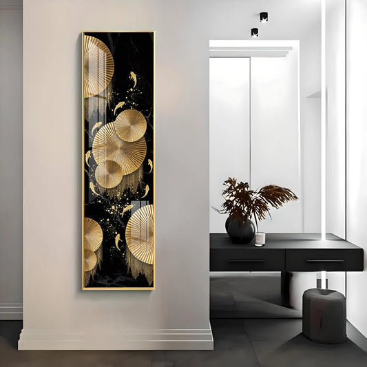 Golden Koi Fishes Luxury Crystal Vertical Wall Art