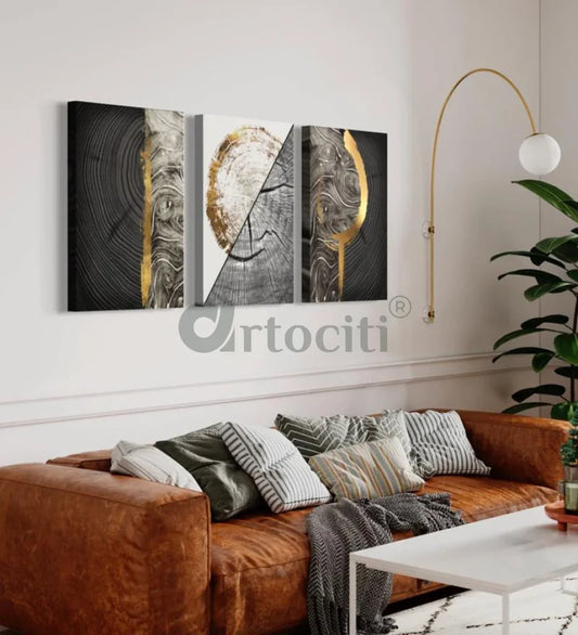 Golden Noir Trifecta Abstract Canvas Painting