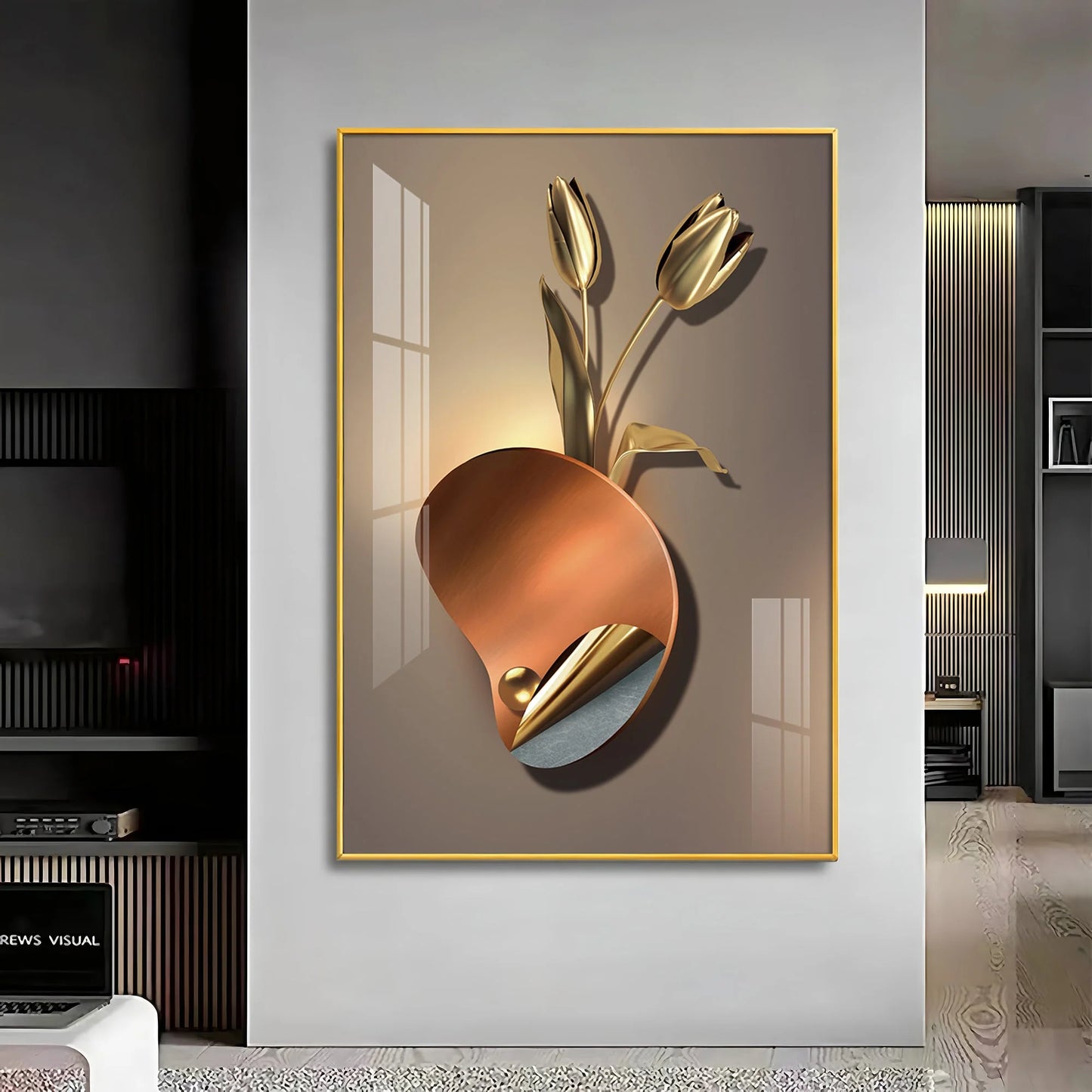 Golden Rose Aura Luxury Crystal Vertical Wall Art