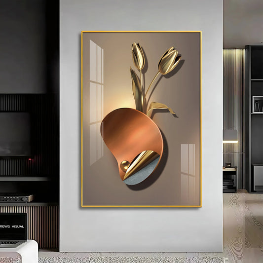 Golden Rose Aura Luxury Crystal Vertical Wall Art