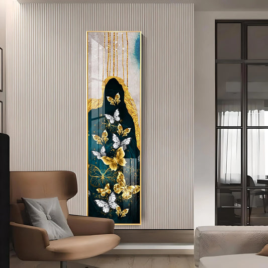 Golden & Silver Butterflies Luxury Crystal Vertical Wall Art