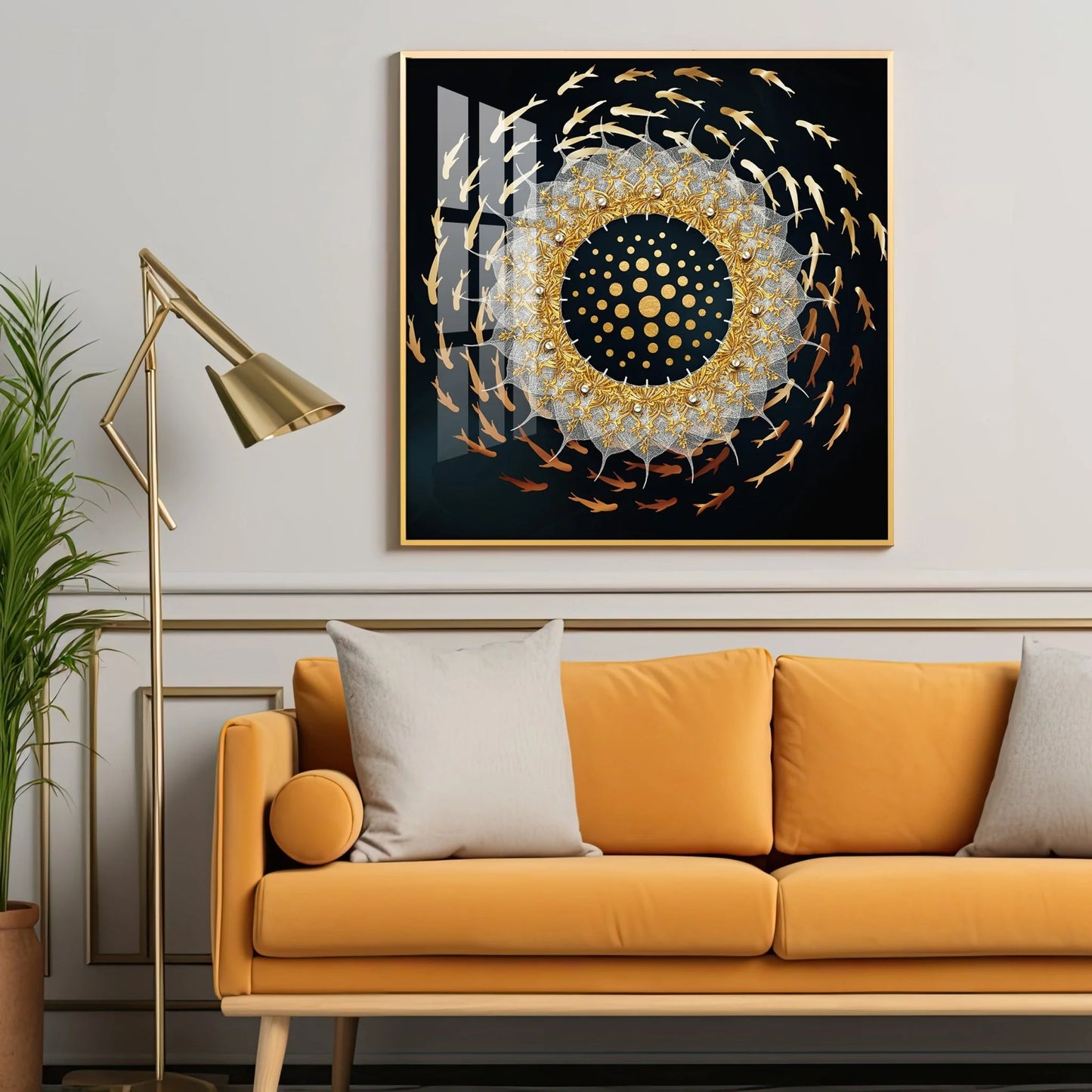 Golden Swirl Luxury Crystal Square Wall Art