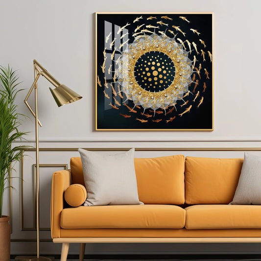 Golden Swirl Luxury Crystal Square Wall Art