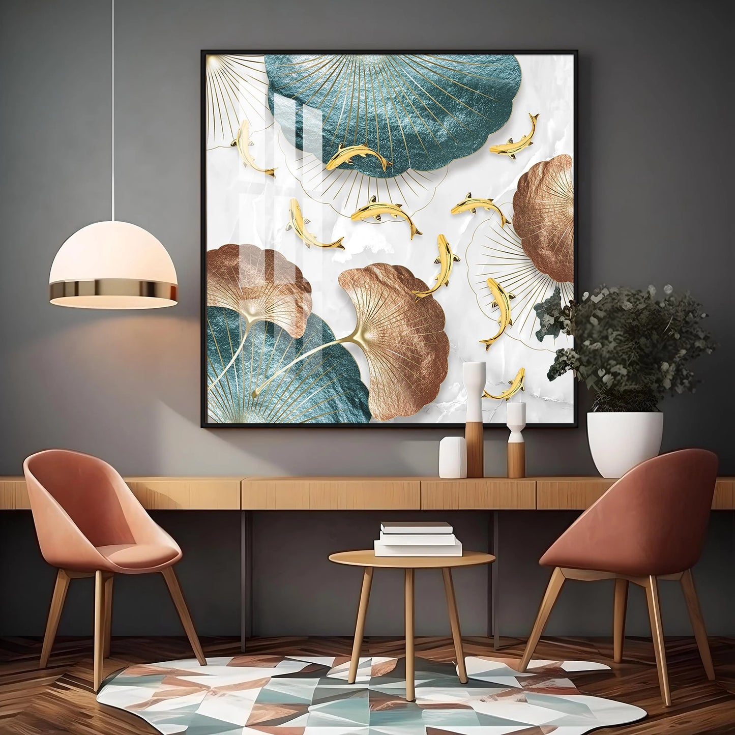 Goldfish River Luxury Crystal Square Wall Art