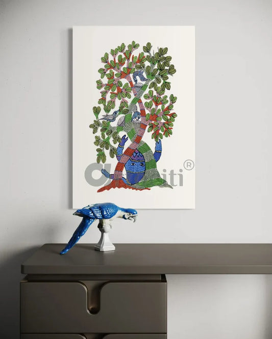 Gond Art Bliss: Bird of Life Canvas Giclee Print