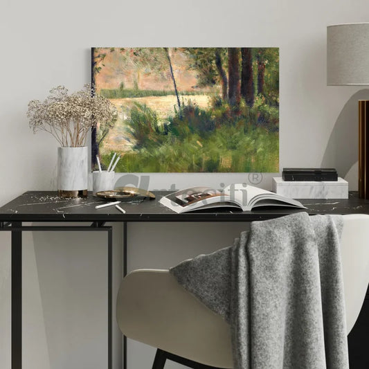 Grassy Riverbank Famous Canvas Print by Georges Seurat - World Famous Painting