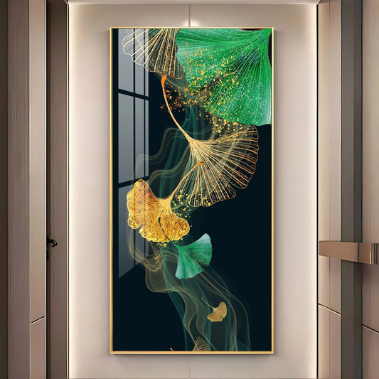 Green & Golden Luxury Luxury Crystal Vertical Wall Art