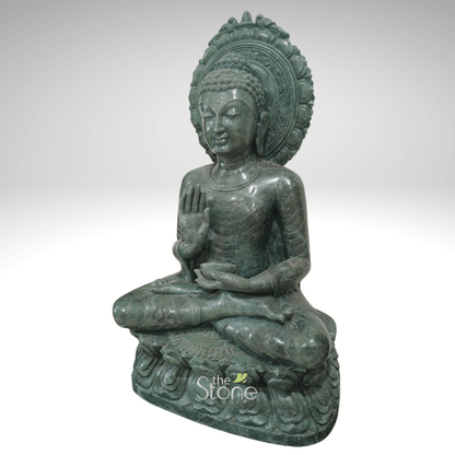 Buddha Statue in Abhaya Mudra Green Stone 2ft