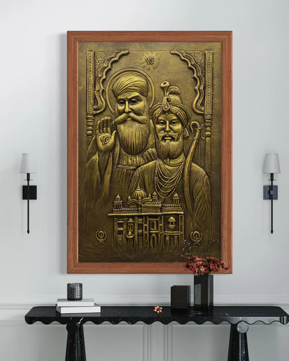 3X2 Feet Guru Nanak And Guru Gobind Singh 3D Relief Mural Wall Art