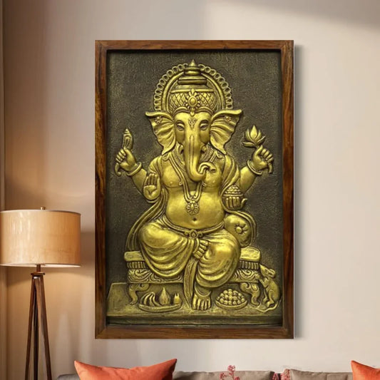 3x2 feet Sitting Ganesha 3D Relief Mural Wall Art