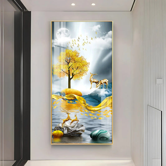 Happy Golden Deers Luxury Crystal Wall Art