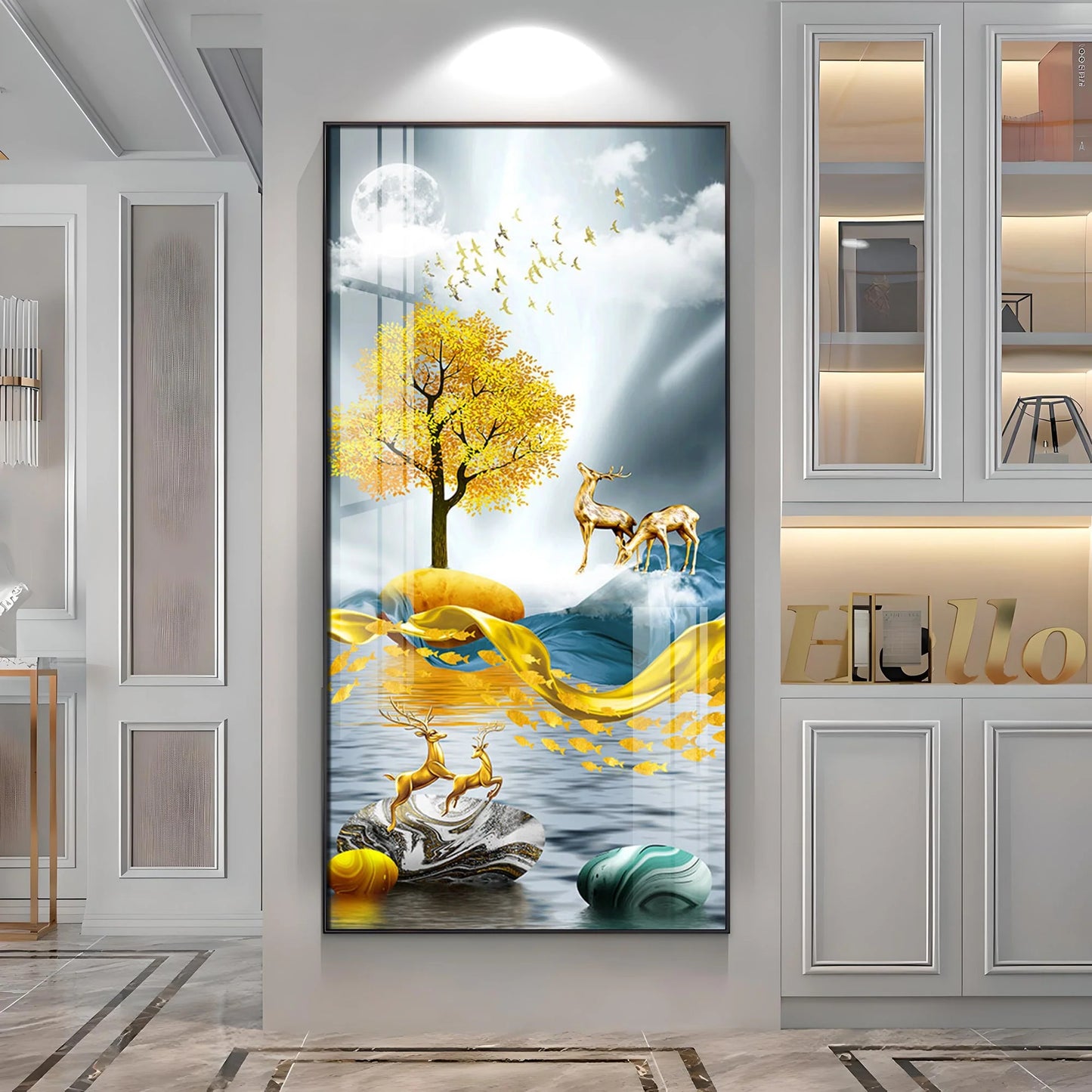 Happy Golden Deers Luxury Crystal Wall Art