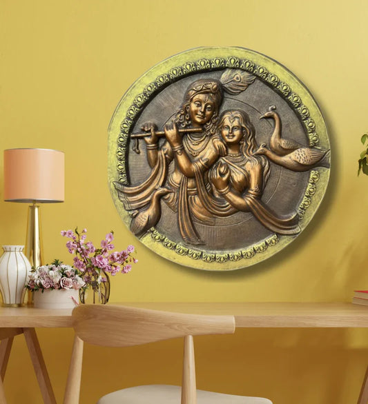 31x31 Inches Round Radha Krishna 3D Relief Mural Wall Art