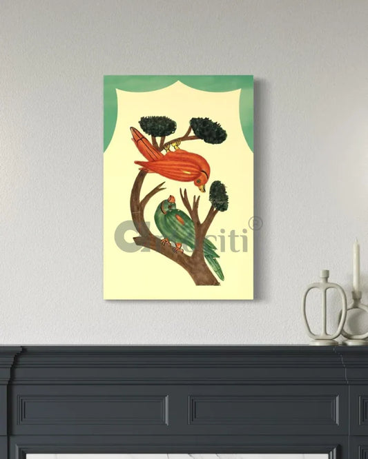 Hiramohan Birds Kalighat Painting Canvas Giclee Print