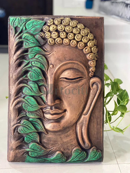 Buddha with Green Leaves 19x12 inches Relief Mural Wall Art