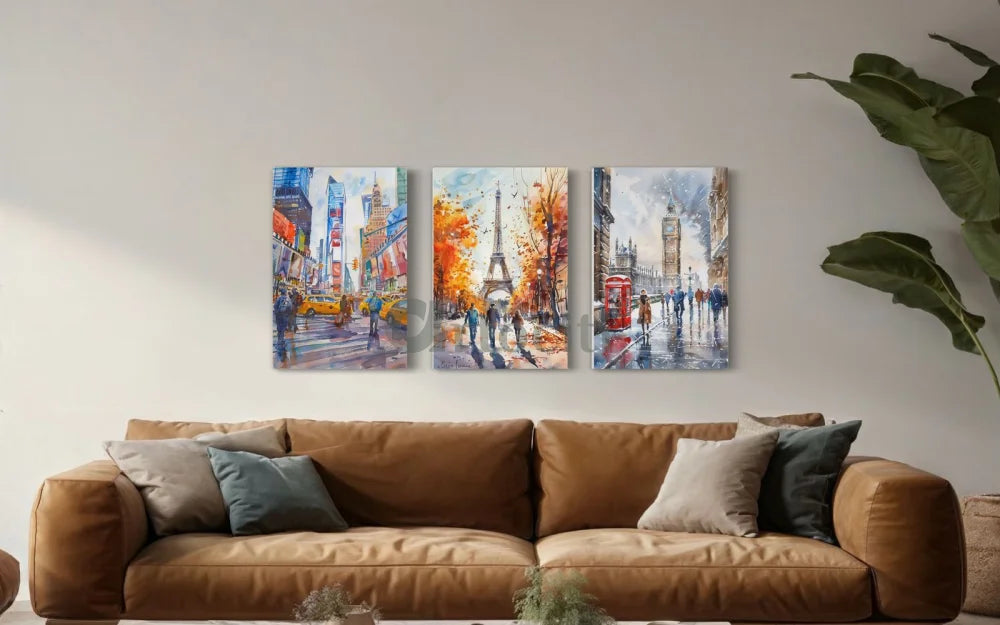 Iconic Foreign Cities New York, Paris, London Canvas Giclee Print