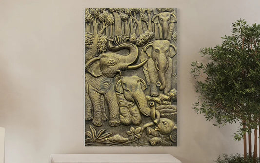 Nature inspired 3D Relief Mural Set - Elephant, Deer, Trees