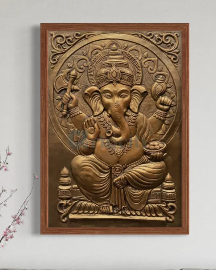3x2 Feet Sitting Ganesha Relief Mural Wall Art