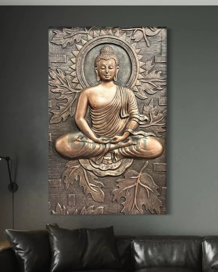BUDDHA on Lotus in 3x2 feet 3D Relief Mural Wall Art