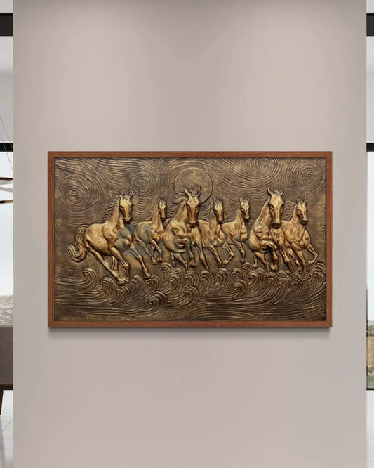 Left moving 5X3 feet 7 Horse 3D Relief Mural Wall Art