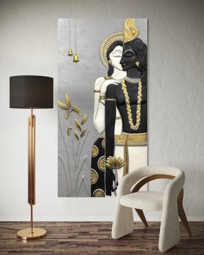 Abstract Radha Krishna 3D Elevation Sculpture Relief Mural Wall Art