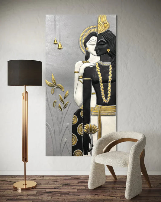 Abstract Radha Krishna 3D Elevation Sculpture Relief Mural Wall Art