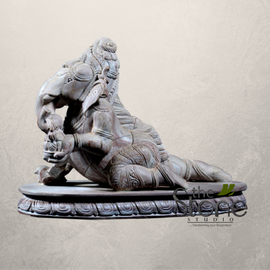Crawling Ganesha Statue in Pink Stone 1ft
