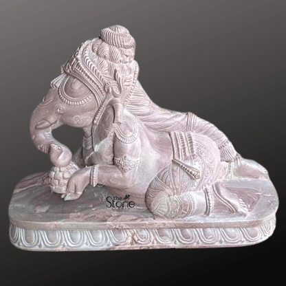 Crawling Ganesha Statue in Pink Stone 1ft