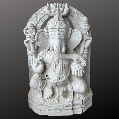 Ganesha White Stone Sculpture 30″