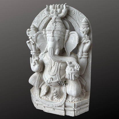 Ganesha White Stone Sculpture 30″